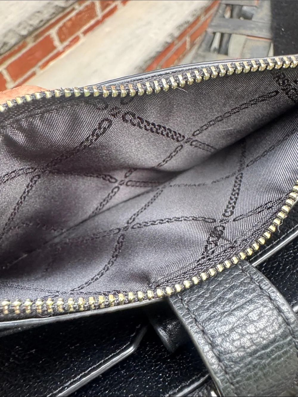 Michael Kors Black Pebbled Leather Zip Wristlet with Gold Logo